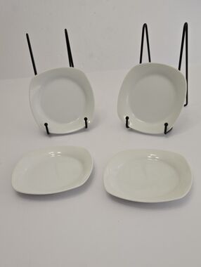 The Palm Restaurant Set Of 4 Bread Plates Porcelain Soft Curve Edge Square White
